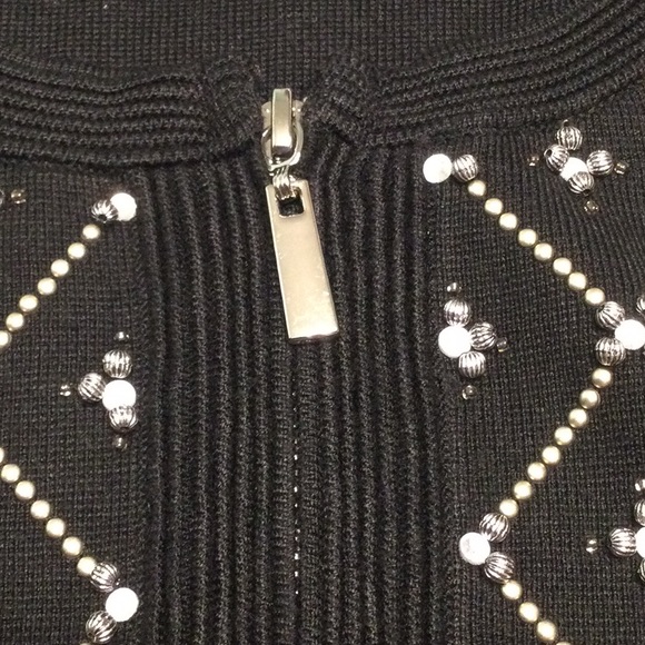 White House Black Market Zippered Sweater Beads & Sequins 3/4 Sleeve - Picture 7 of 7